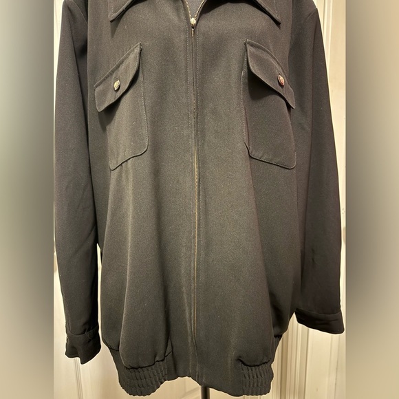 Black Bomber Jacket with Full-Length Zipper and Collar - Picture 2 of 8